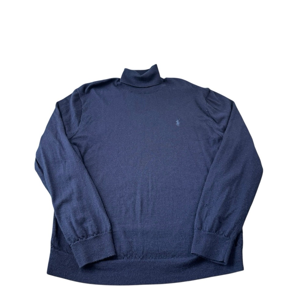 Polo Ralph Lauren Mens Blue Washable Merino Wool Turtleneck Sweater XXL 2XL